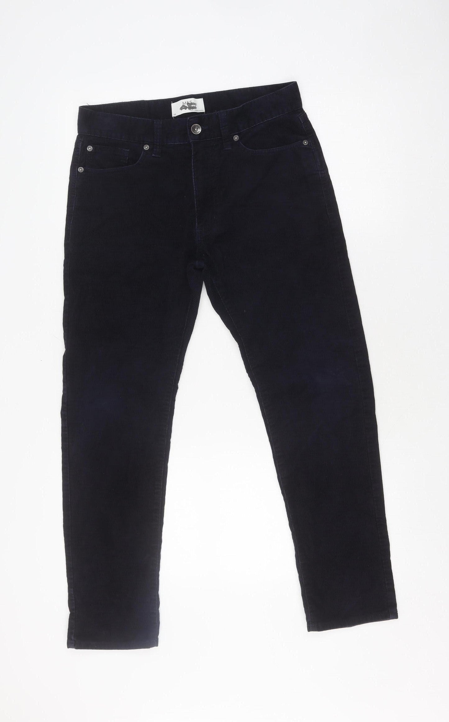 Marks and Spencer Unisex Corduroy Trousers - Blue, Size 30