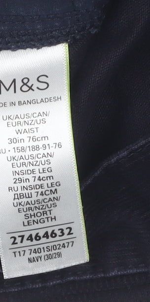 Marks and Spencer Unisex Corduroy Trousers - Blue, Size 30