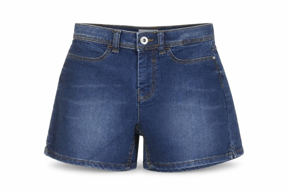 Front view of JDY Denim women’s blue casual shorts, size UK 6
