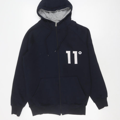 11 Degrees Men's Blue Full Zip Hoodie, M - Logo Accents
