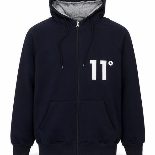 11 Degrees Men's Blue Full Zip Hoodie, M - Logo Accents
