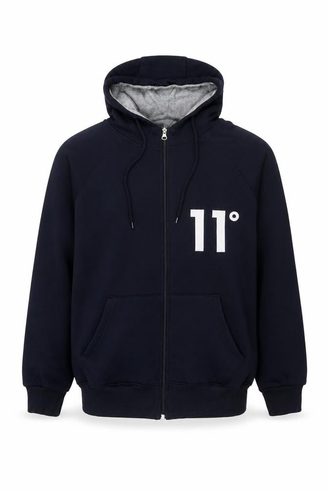 11 Degrees Men's Blue Full Zip Hoodie, M - Logo Accents