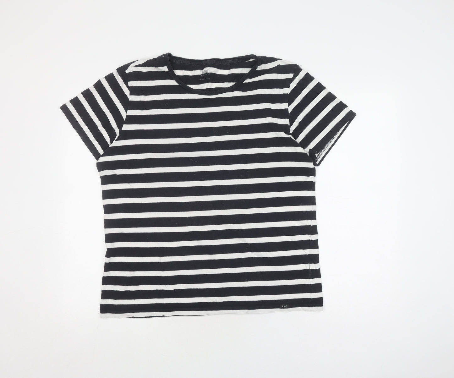 Lee Men's Black & White Striped Cotton T-Shirt L