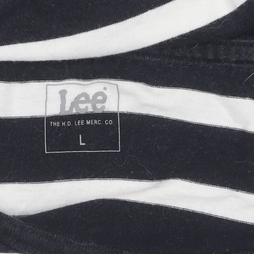 Lee Men's Black & White Striped Cotton T-Shirt L