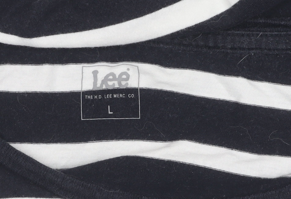 Lee Men's Black & White Striped Cotton T-Shirt L