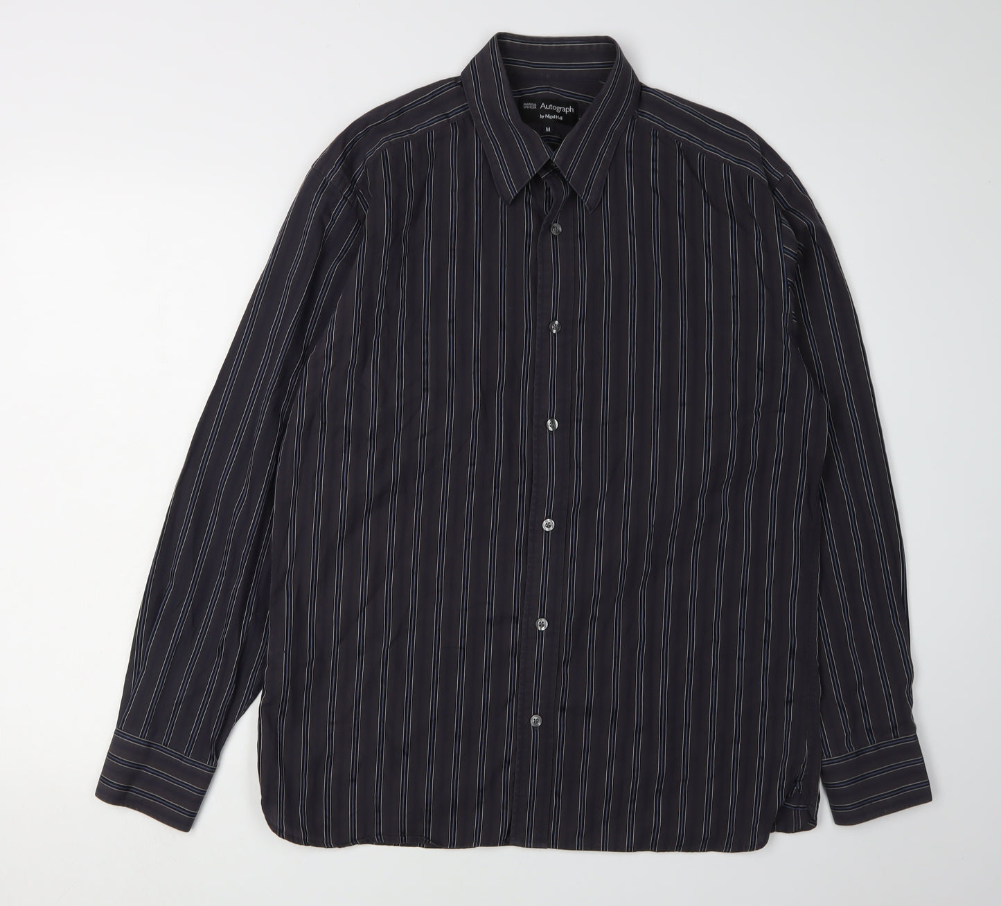 Marks and Spencer Men's Black Striped Shirt M