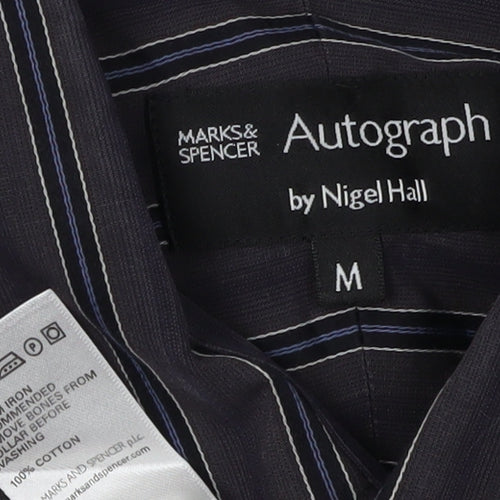 Marks and Spencer Men's Black Striped Shirt M