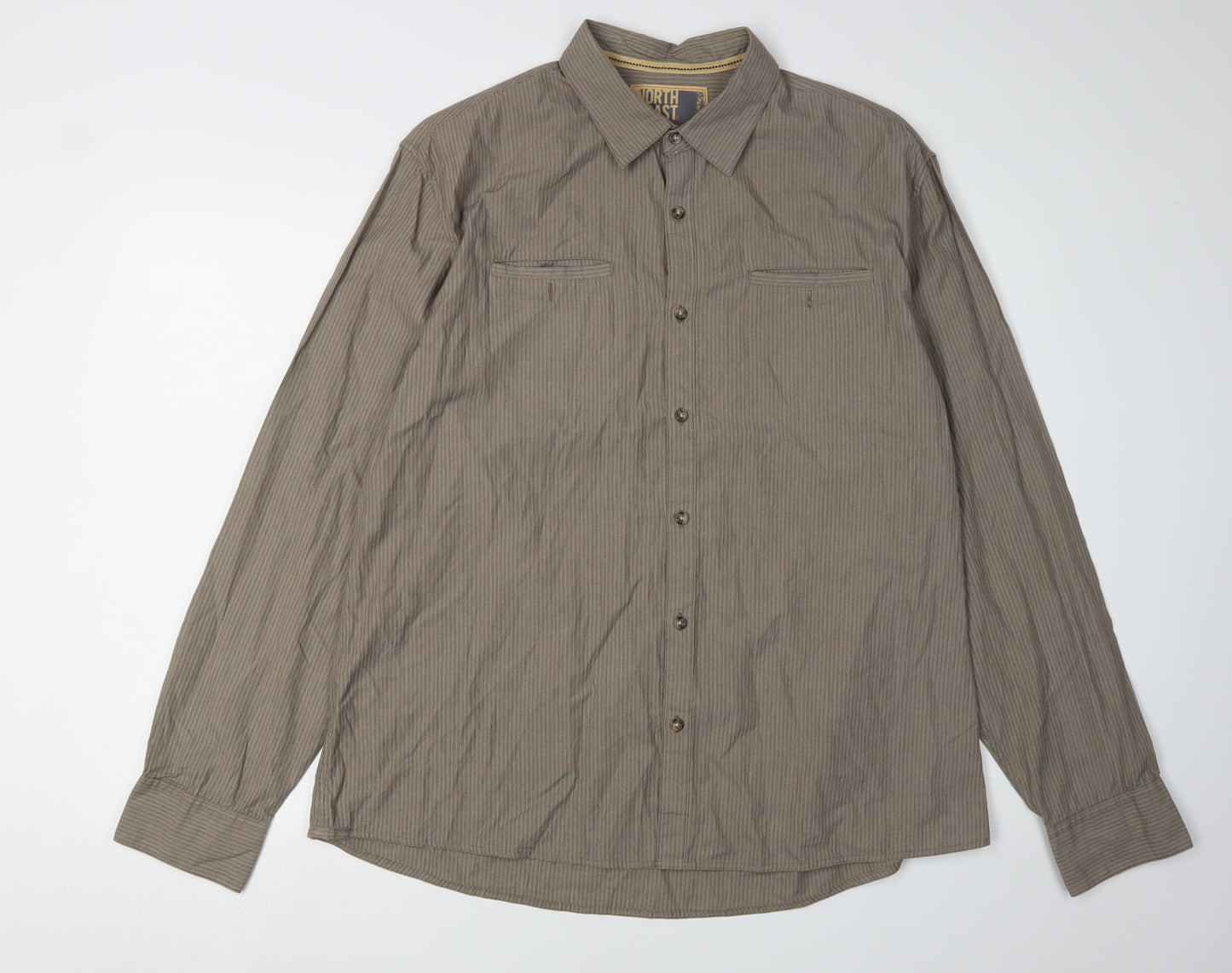 Marks and Spencer Men's XL Brown Striped Shirt