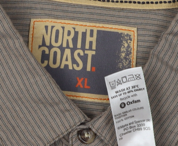 Marks and Spencer Men's XL Brown Striped Shirt