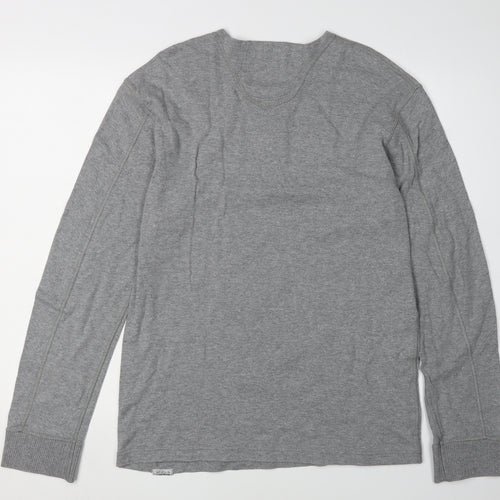 Superdry Men XL Grey Long Sleeve Henley T-Shirt