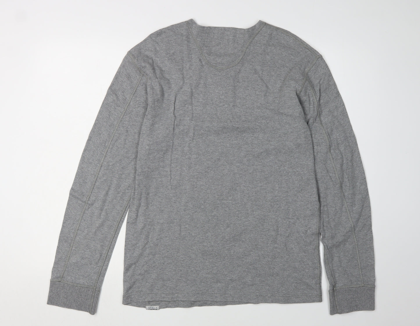 Superdry Men XL Grey Long Sleeve Henley T-Shirt
