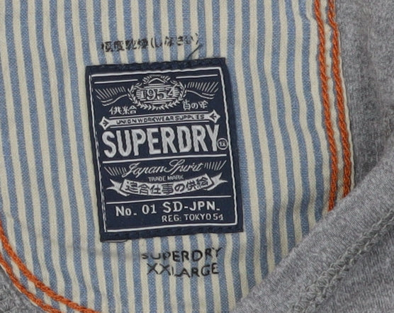 Superdry Men XL Grey Long Sleeve Henley T-Shirt