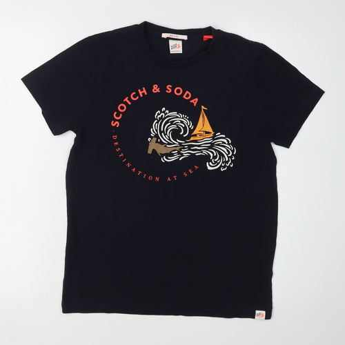 Scotch & Soda Unisex Kids Black Graphic T-Shirt Size 12