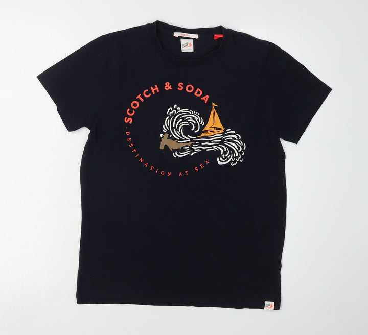 Scotch & Soda Unisex Kids Black Graphic T-Shirt Size 12