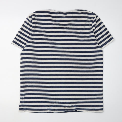 ASOS Men's Blue Striped L T-Shirt with Embroidered Rose