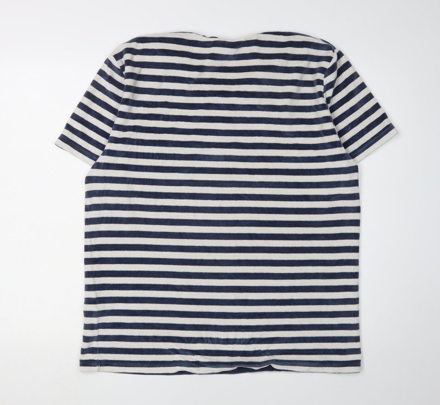 ASOS Men's Blue Striped L T-Shirt with Embroidered Rose