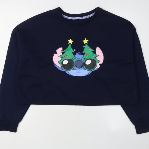 Disney Women's Navy Stitch Sweatshirt L, Christmas Theme