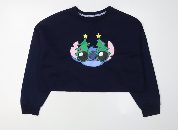 Disney Women's Navy Stitch Sweatshirt L, Christmas Theme