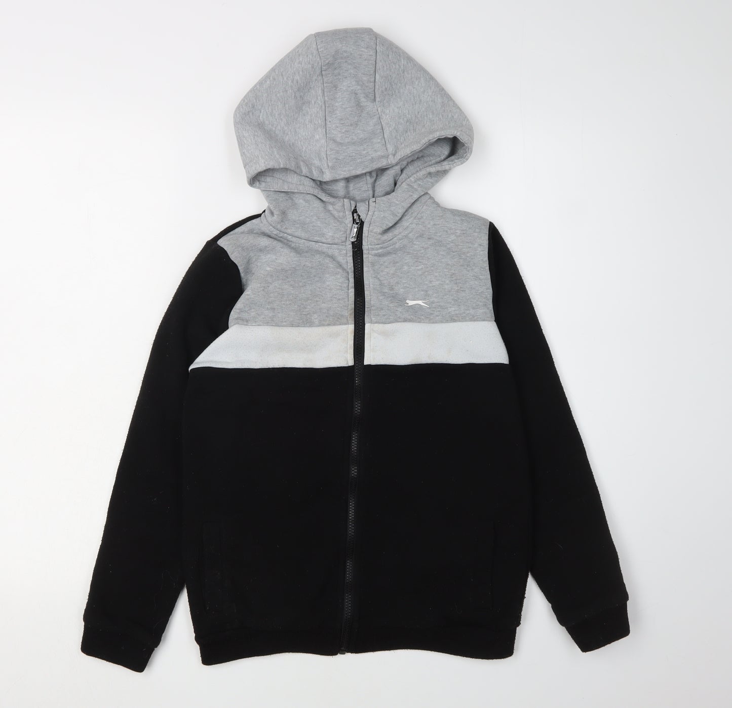 Slazenger Boys Colourblock Hoodie Grey Black 11-12 Years