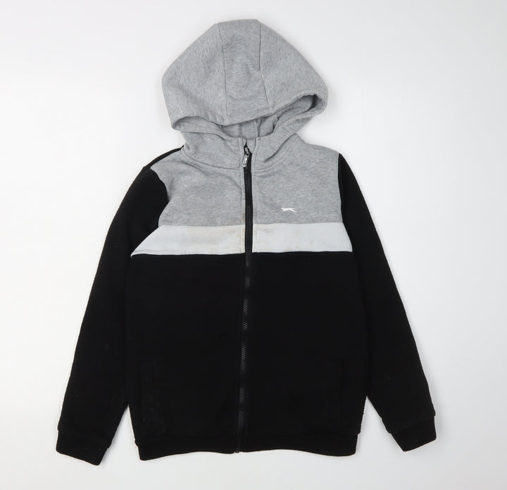 Slazenger Boys Colourblock Hoodie Grey Black 11-12 Years