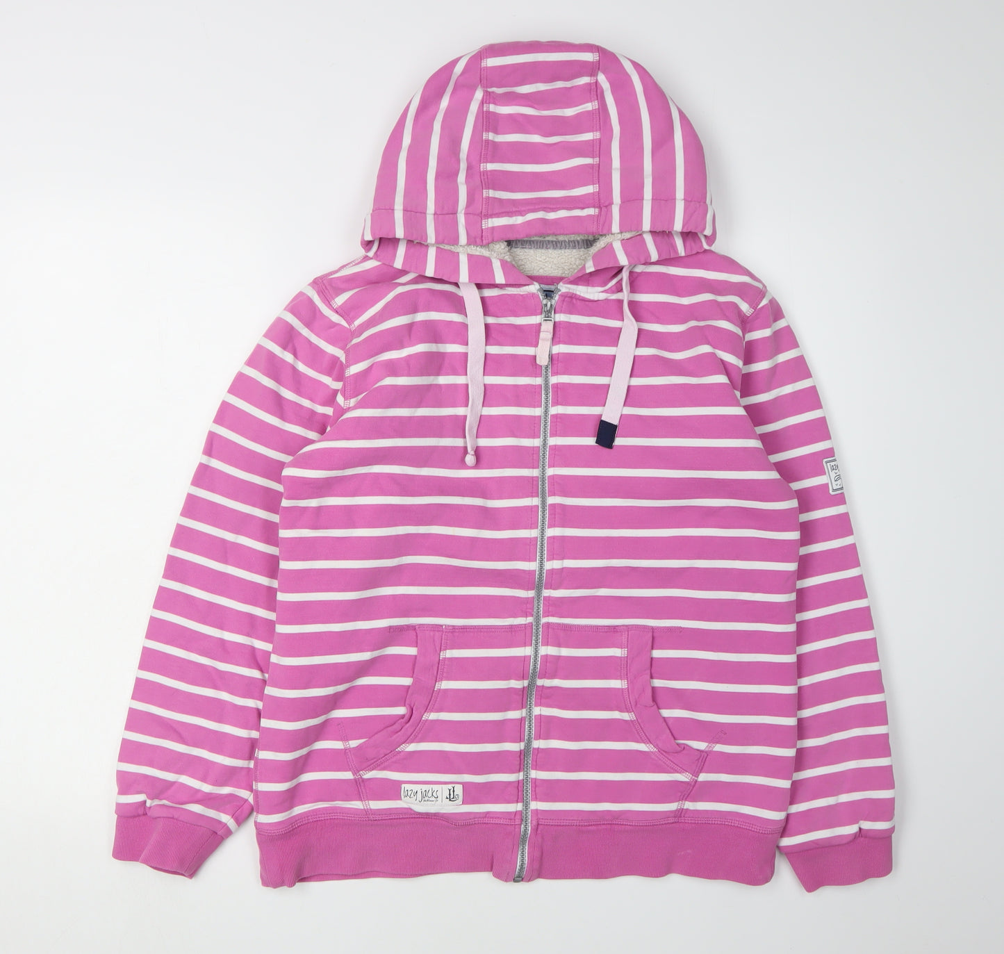 Lazy Jacks Womens Pink Striped Full Zip Hoodie L