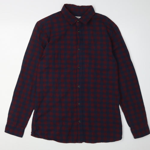 Jack & Jones Men's Blue Check Long Sleeve Shirt L