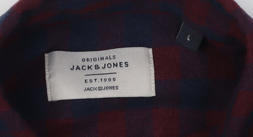 Jack & Jones Men's Blue Check Long Sleeve Shirt L