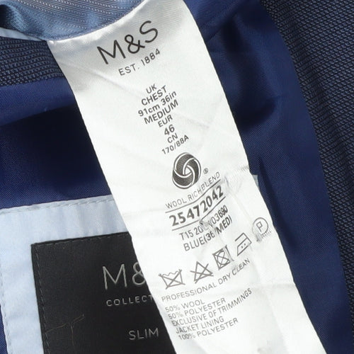 Marks and Spencer Men's Blue Suit Jacket Slim Fit 36R