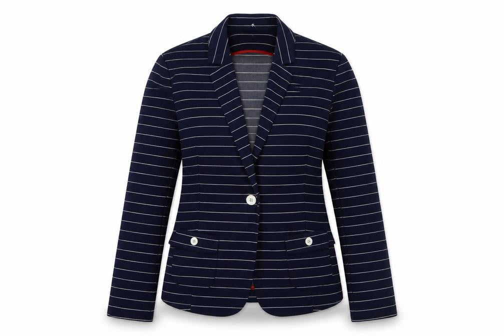 Front view of Isle Women's Blue Striped Suit Jacket, size 12