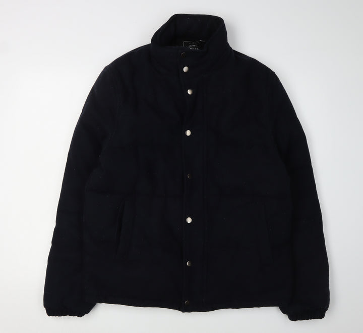 Topman Men's Black Wool Puffer Jacket, Size L, Casual Winter Wear