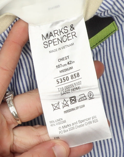 Marks & Spencer Men's Beige Blazer, 42R, Linen Blend