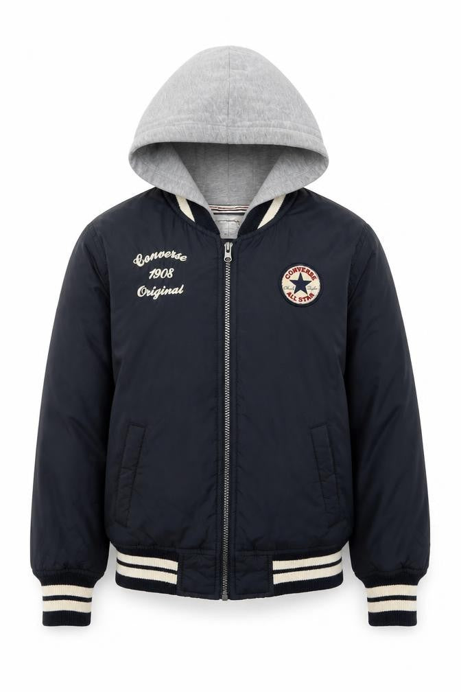 Front view of Converse boys’ black bomber jacket 10-12 years