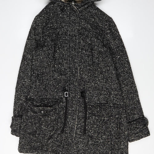 Next Women's Black Parka Jacket Size 8 with Hood