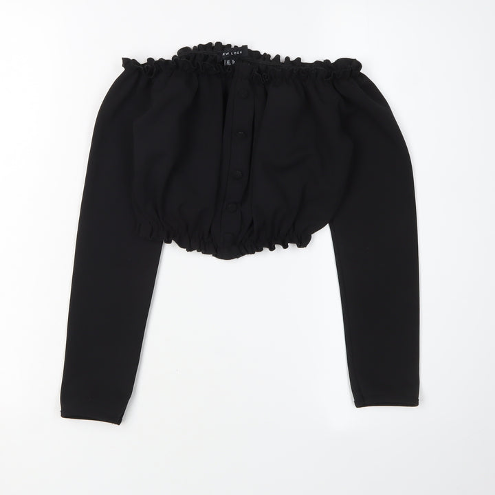 New Look Women's Black Cropped Button Blouse, Size 6
