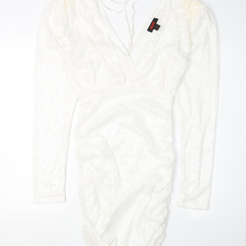 MISSPAP Women's White Bodycon Sequin Dress Size 10
