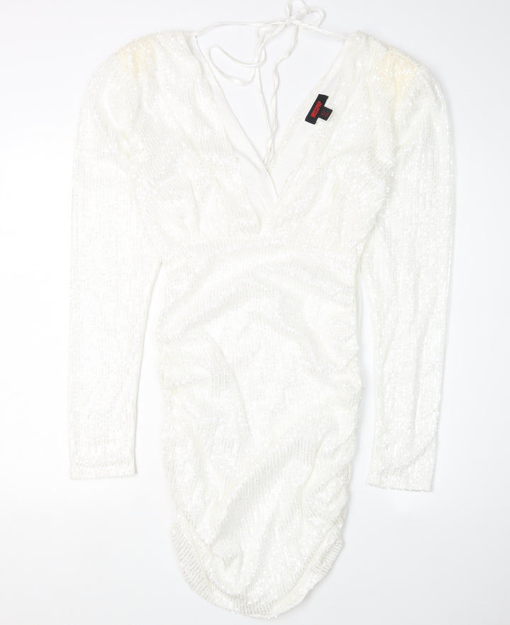 MISSPAP Women's White Bodycon Sequin Dress Size 10