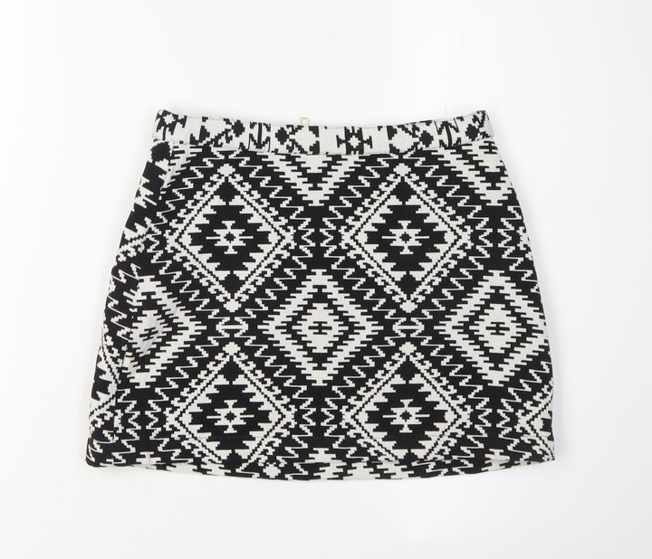 Topshop Women's Black Geometric Short Skirt Size 6