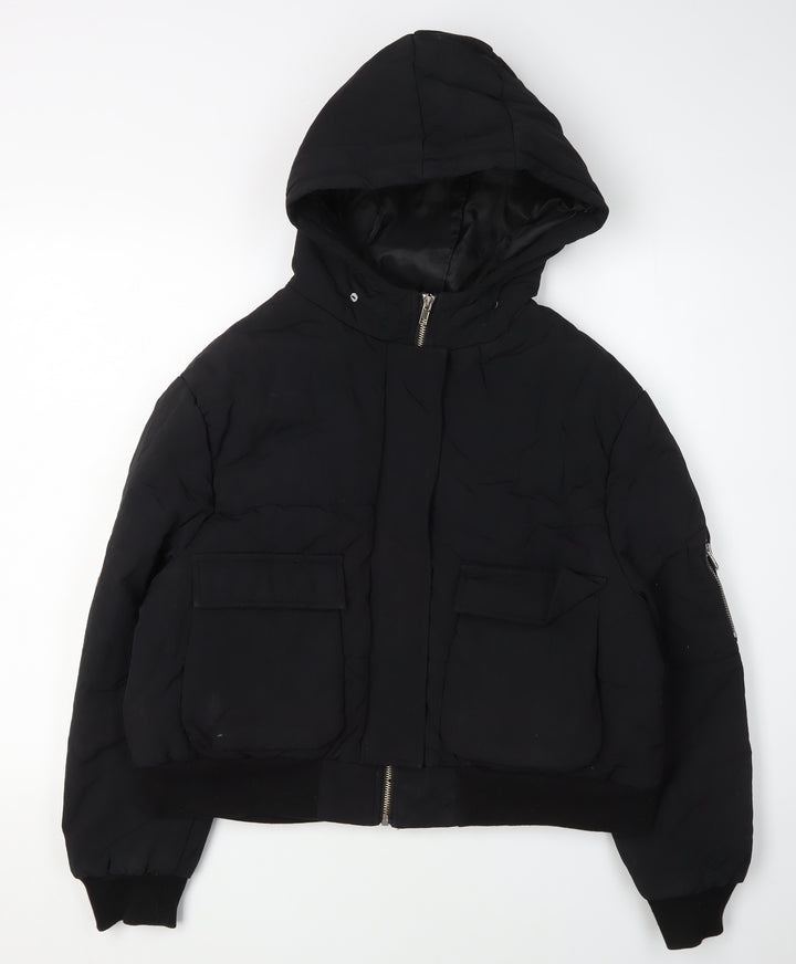 Boohoo Women’s Black Puffer Jacket, Size 14, Hooded