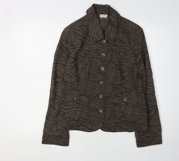 Viyella Women's Brown Petite Animal Print Jacket (Size 10)