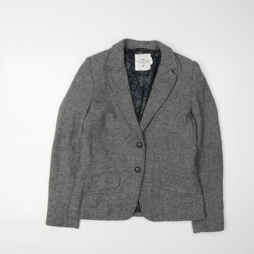 H&M Women's Grey Blazer, Size 10, Two-Button Tweed