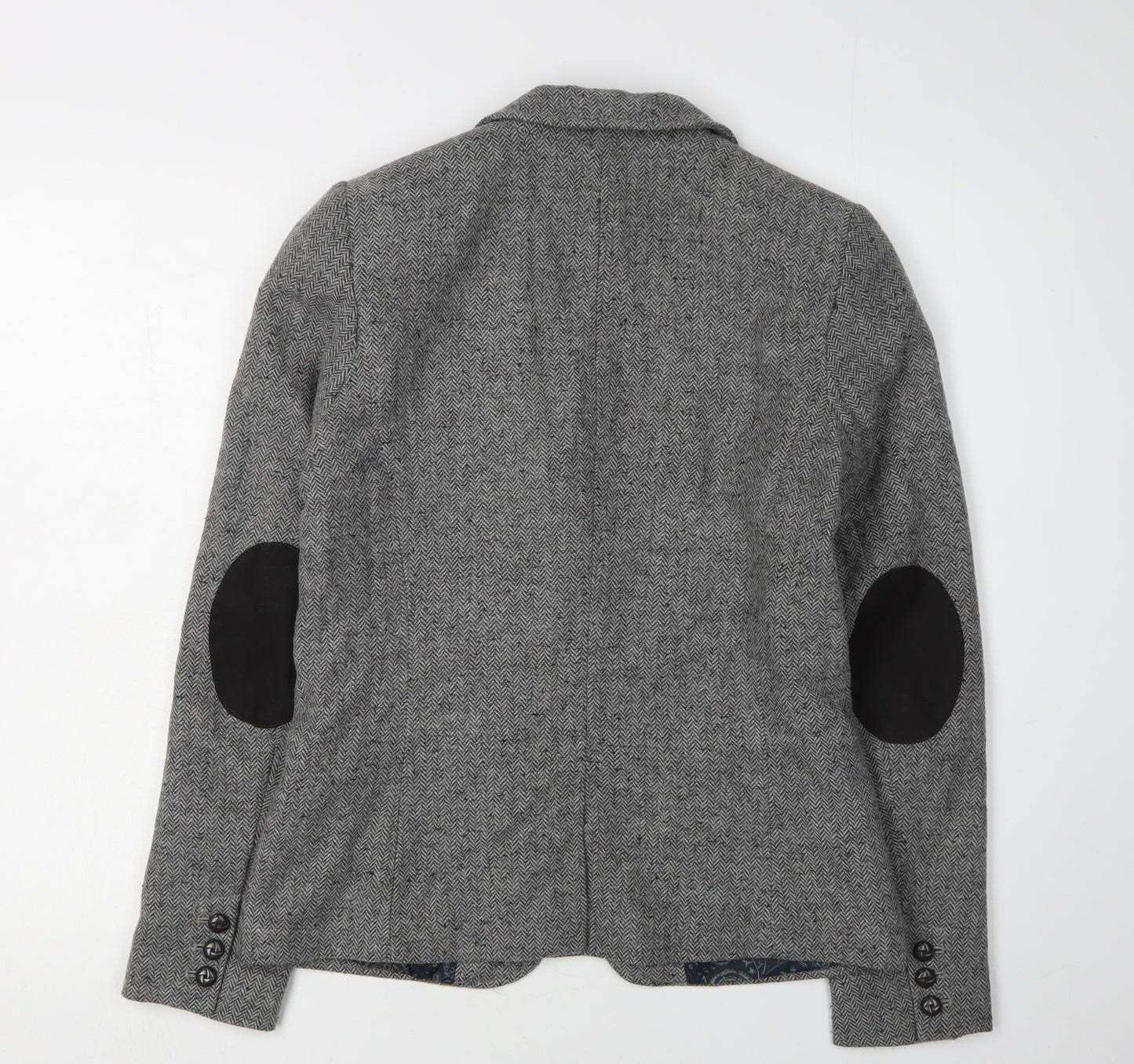 H&M Women's Grey Blazer, Size 10, Two-Button Tweed