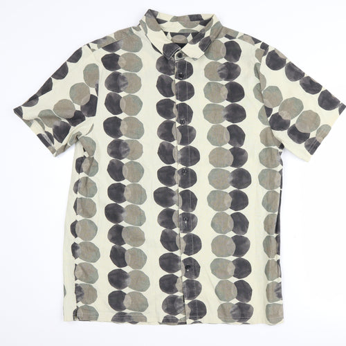 Native Youth Men's Beige Geometric Short Sleeve Shirt L