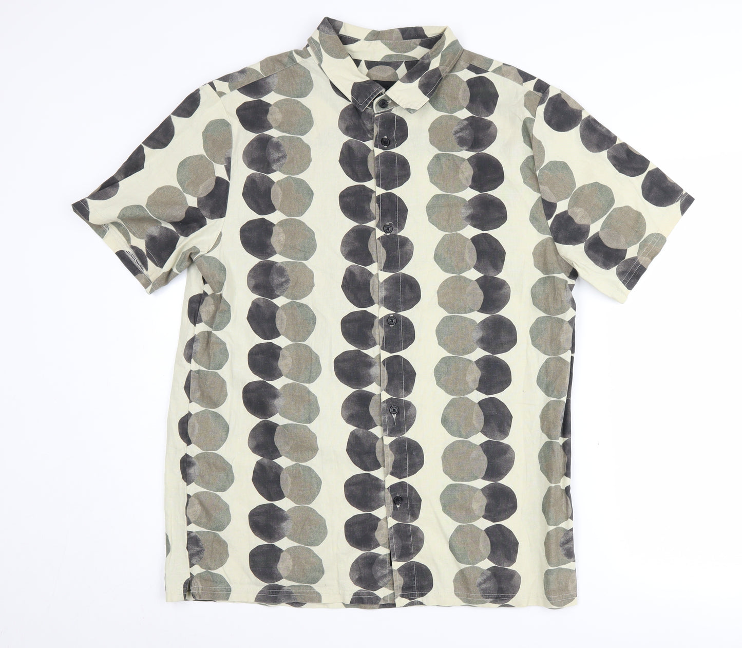 Native Youth Men's Beige Geometric Short Sleeve Shirt L