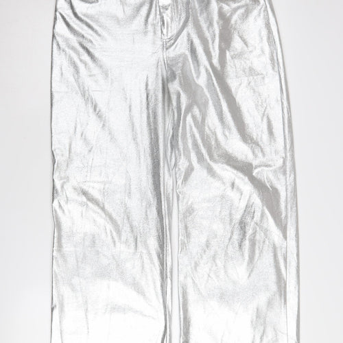 Boohoo Women's Silver Straight Trousers Size 12