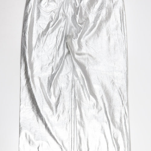 Boohoo Women's Silver Straight Trousers Size 12