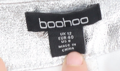 Boohoo Women's Silver Straight Trousers Size 12