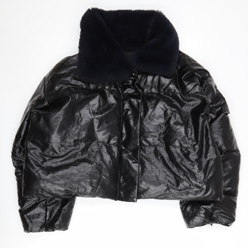 Missguided Women's Black Puffer Jacket Size 12 Faux Leather