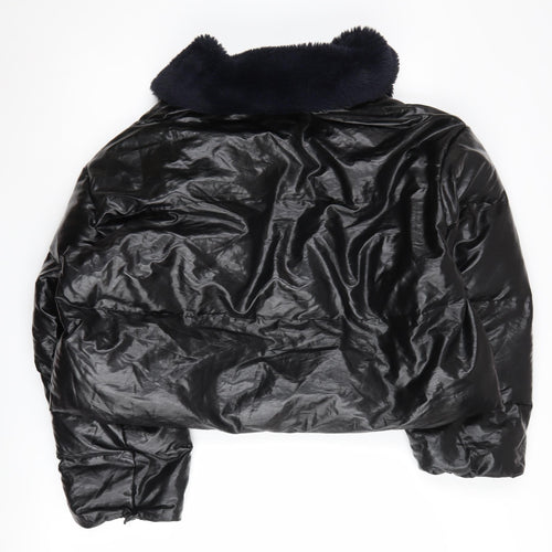 Missguided Women's Black Puffer Jacket Size 12 Faux Leather