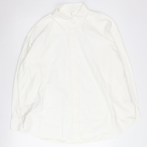 H&M Men's White Long Sleeve Button-Up Shirt L