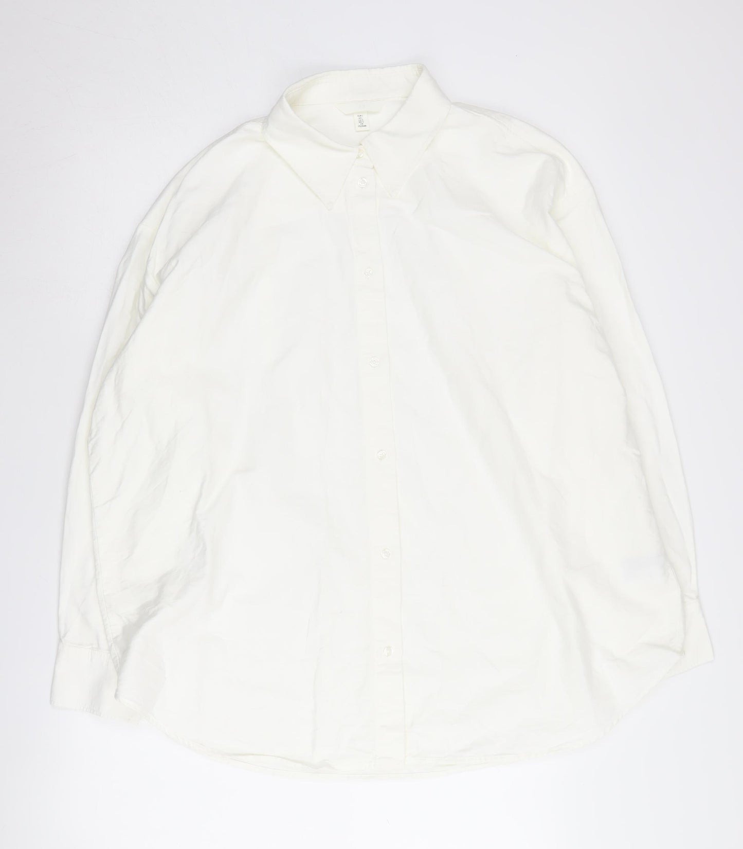 H&M Men's White Long Sleeve Button-Up Shirt L